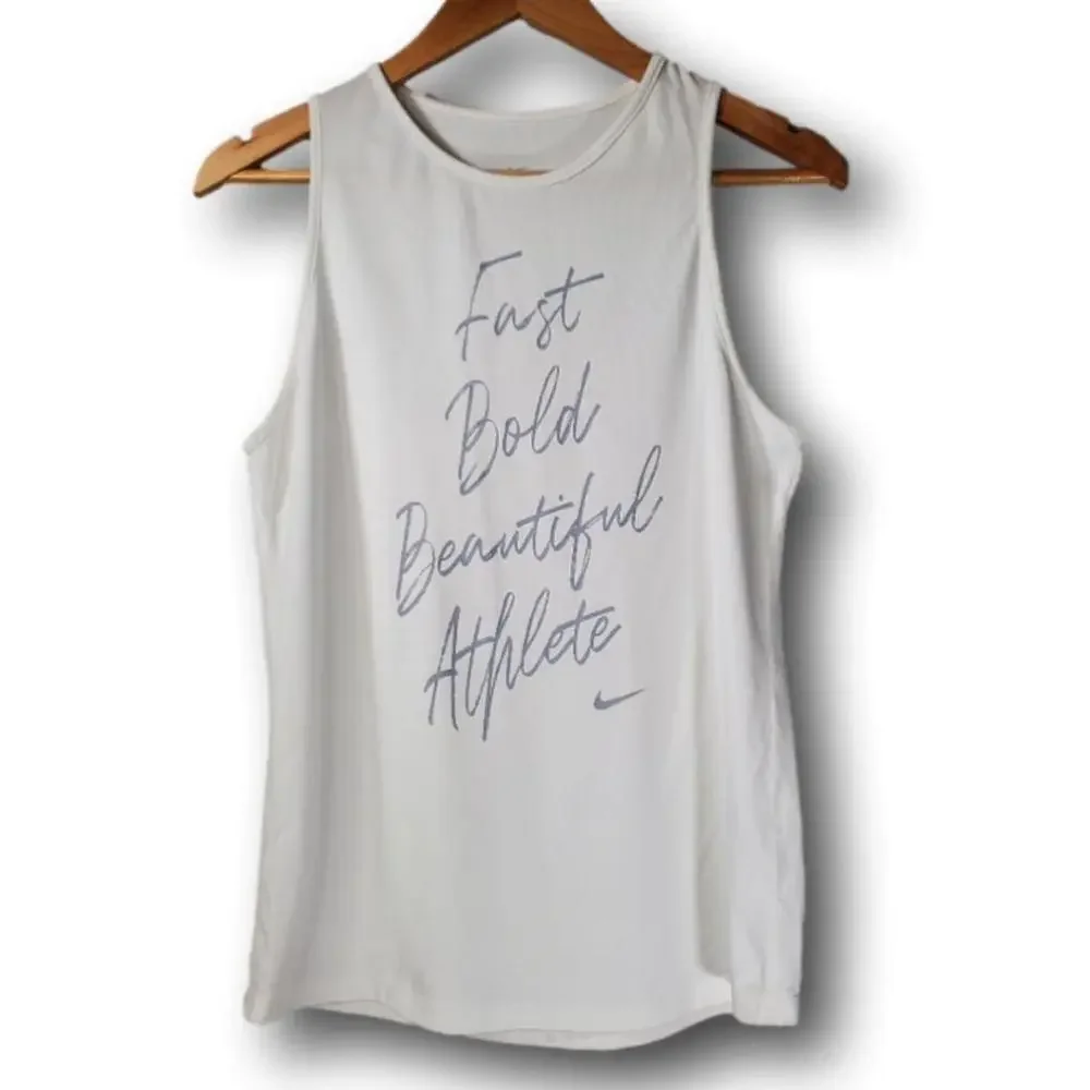 Nike Dri-Fit The Nike Tee Training Tank Top White Size Small Fast Bold Beautiful